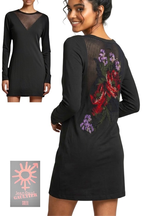 Jean Paul Gaultier Dresses & Skirts - JEAN PAUL GAULTIER Fuzzi Knit Floral Embroidered Mesh Sweater Mini Dress